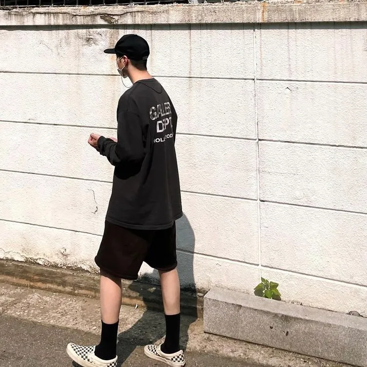GALLERY DEPT. SOUVENIR L/S TEE Black Basic English Logo Long Sleeves Washed Black S-XL Heavy Washed Vintage Cylindrical Seamless Linen Cotton Fabric